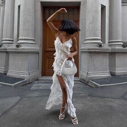 Ruffled Strap Long Dress Summer Sexy Dresses
