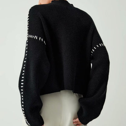 Women's Street Fashion High Collar Contrast Color Sweaters