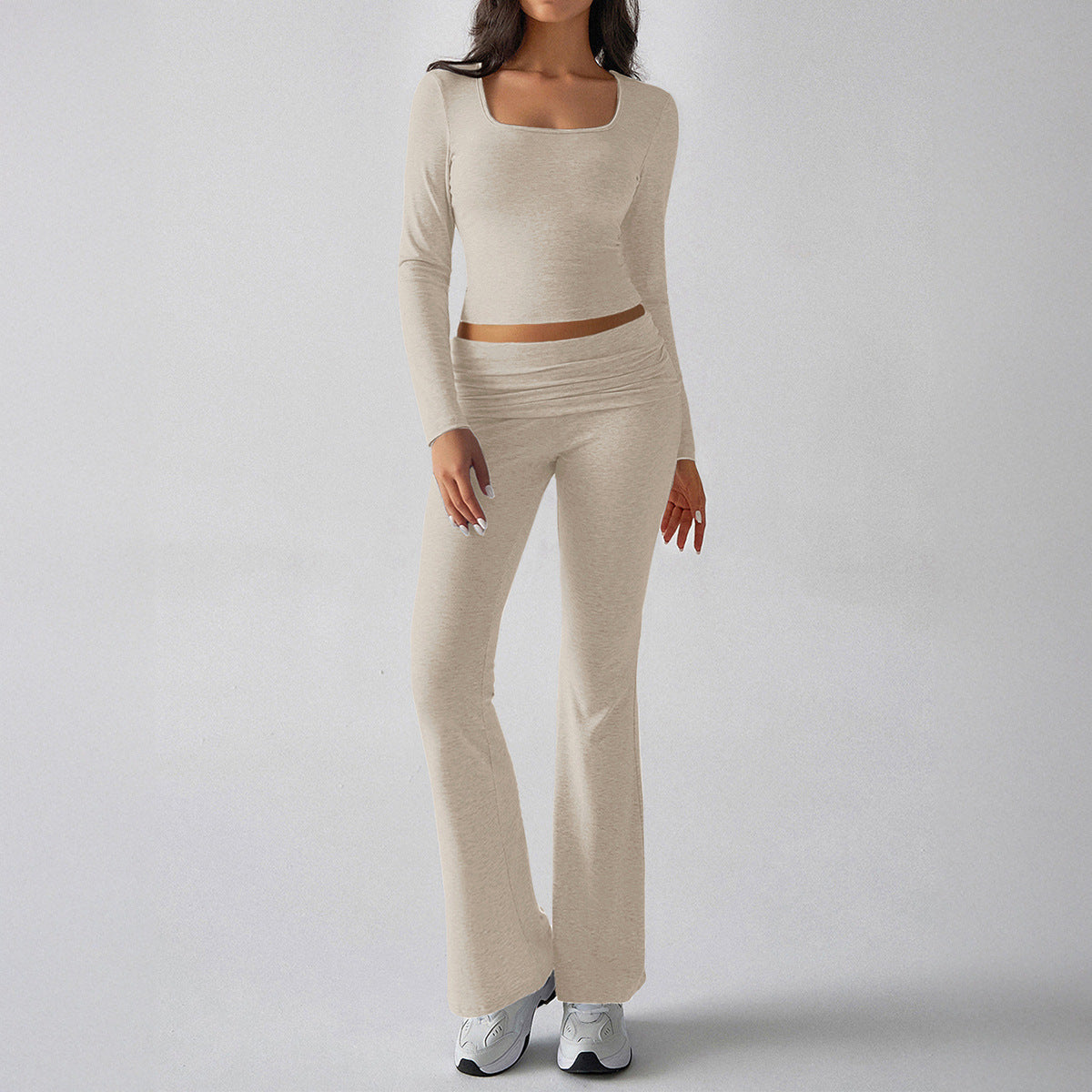 Solid Color Casual Knitted Long-sleeved Yoga Clothes Tops