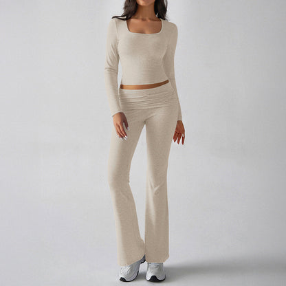 Solid Color Casual Knitted Long-sleeved Yoga Clothes Tops