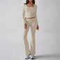 Solid Color Casual Knitted Long-sleeved Yoga Clothes Tops