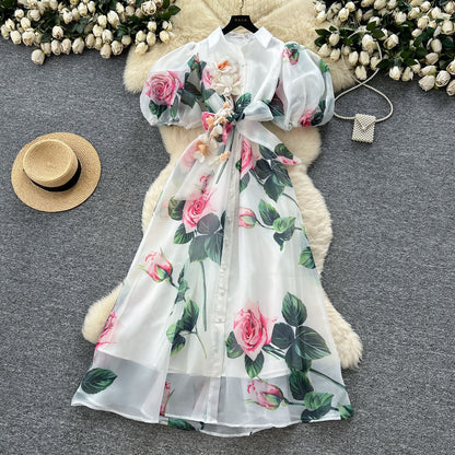 Style Temperament Dress Female Summer Three-dimensional Flower Lantern Dresses
