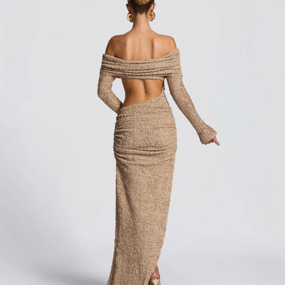 Long Sleeve Split Dress Waist Hollow High Dresses