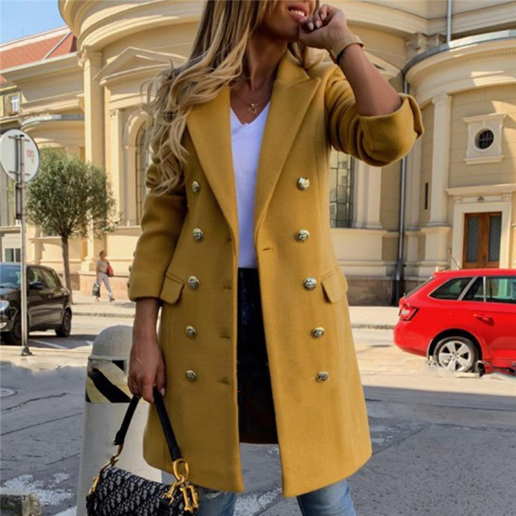 Women's Pretty Breasted Lapel Woolen Trench Coats