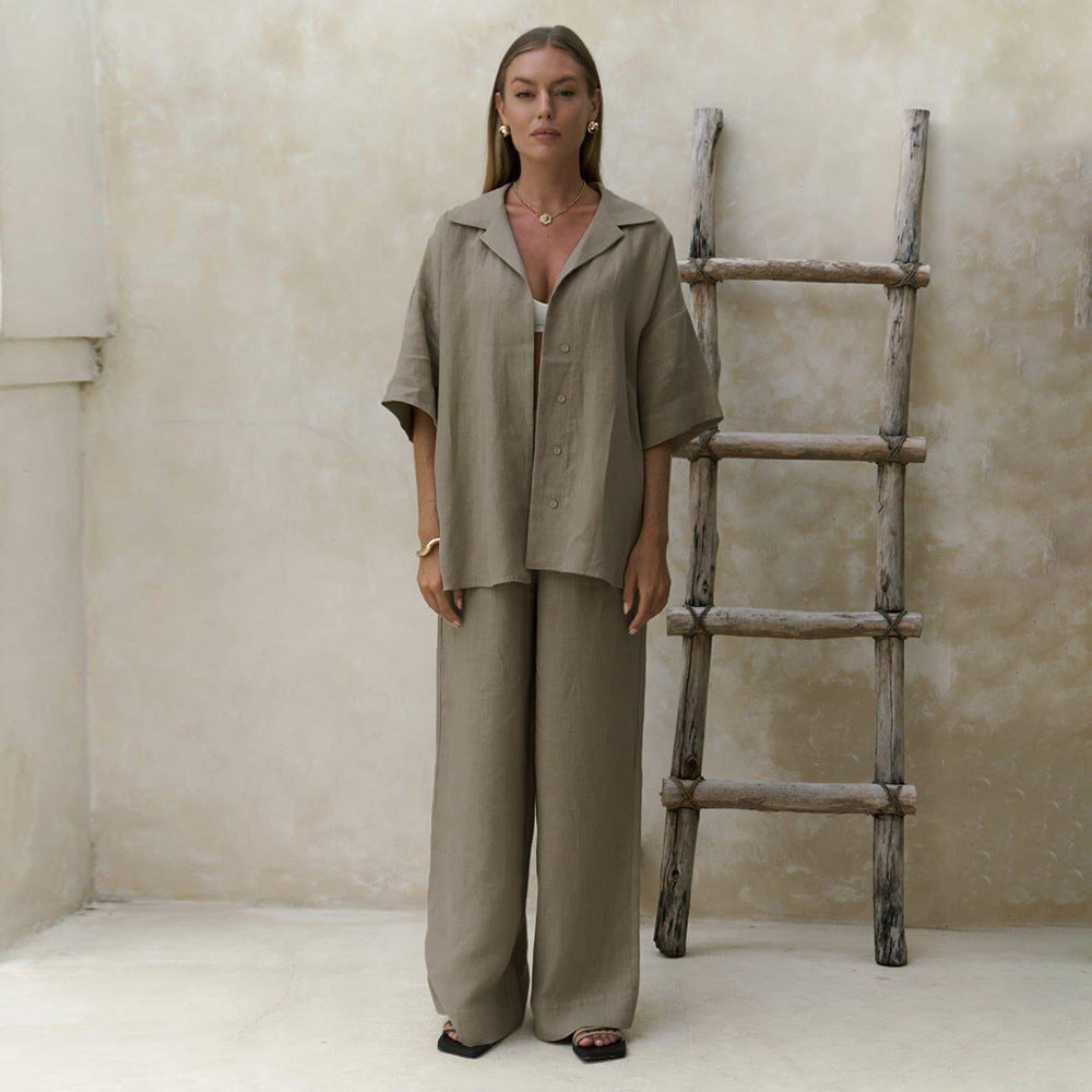 Cotton Short-sleeved Trousers Loose Sleeve Shirt Shorts