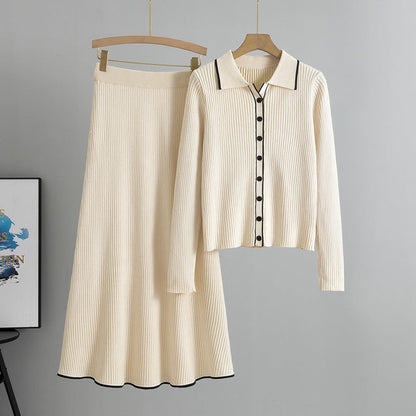 Women's Two-piece Set Knitted Collar Slim Korean Suits