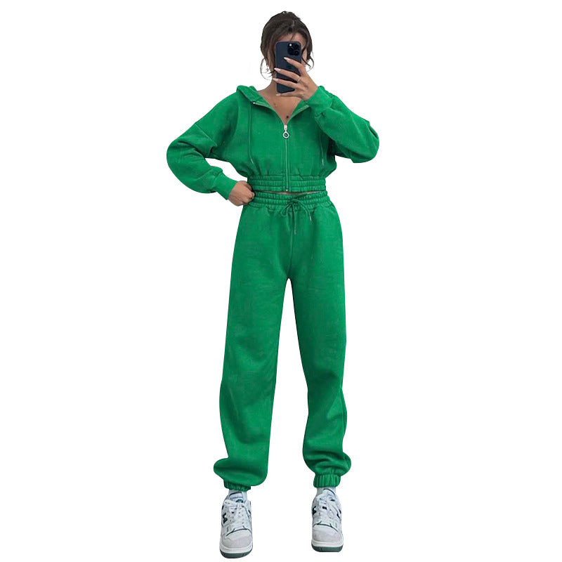Women's Hooded Zipper Waist Fashion Casual Exercise Suits