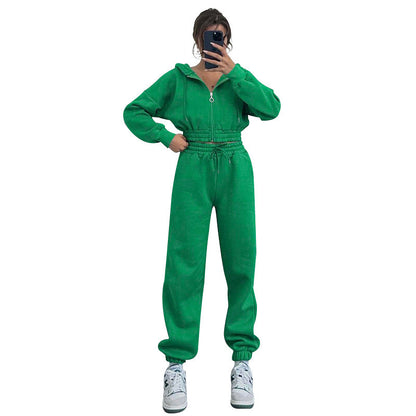 Women's Hooded Zipper Waist Fashion Casual Exercise Suits