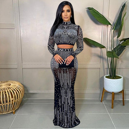Women's Fashion Sexy Nightclub Mesh Long Sleeve Suits