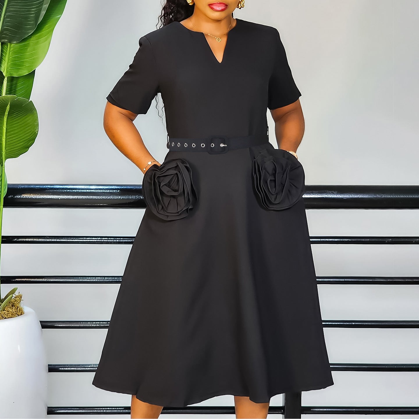 Women's Fashion Elegant Sleeve Tight Waist A- Dresses