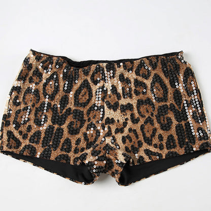 Women's Spring Leopard Print Sequins High Waist Tight Shorts