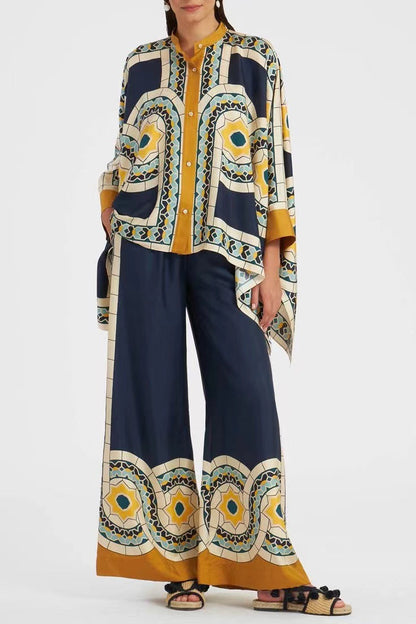 Women's Fashion Stand Collar Irregular Trousers Two-piece Suits
