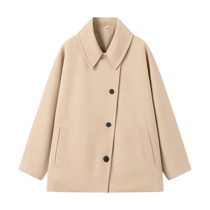 Women's Refined Lapel Long Sleeve Single-breasted Loose Coats
