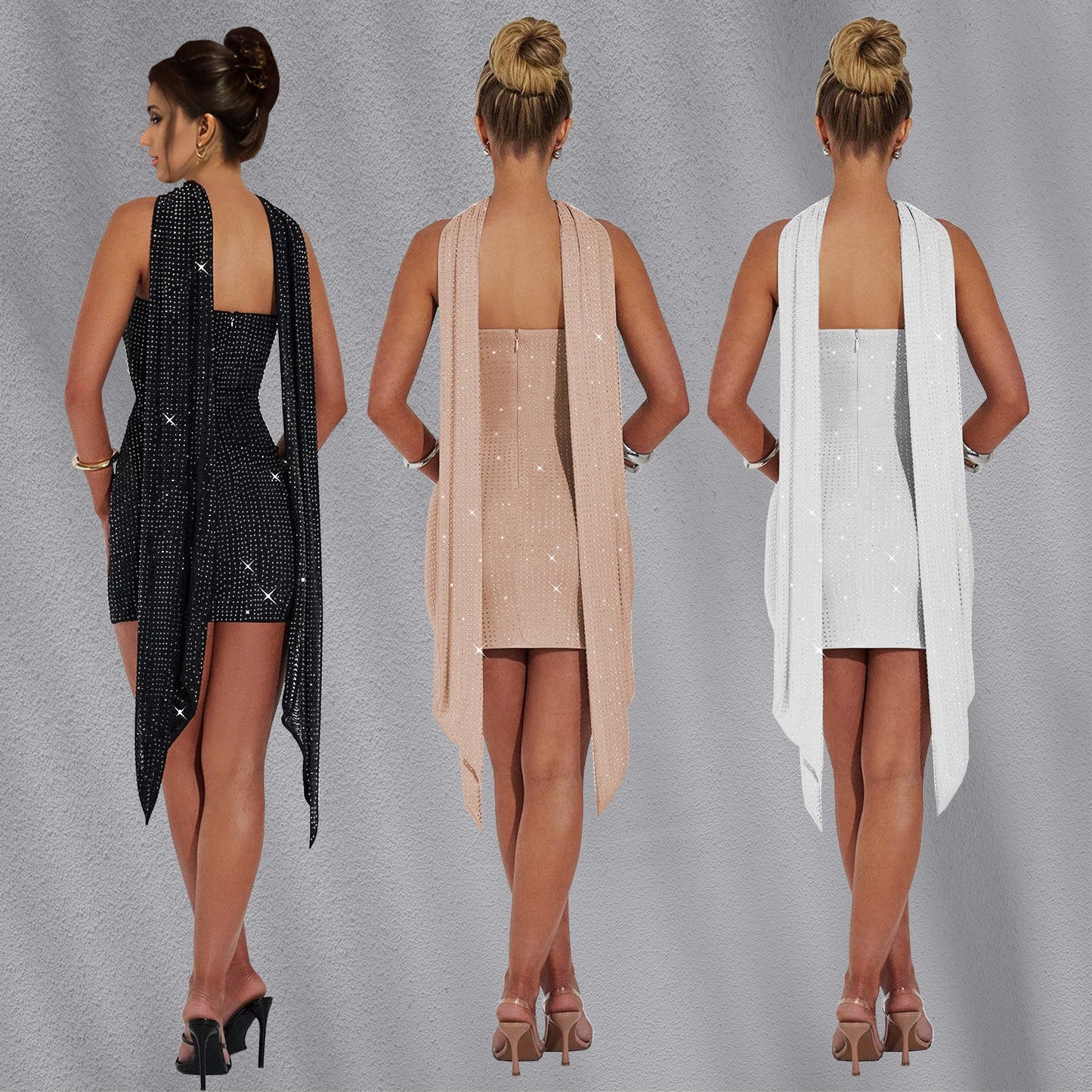 Women's Fashion Wear Sexy Ribbon Rhinestone Dress Dresses