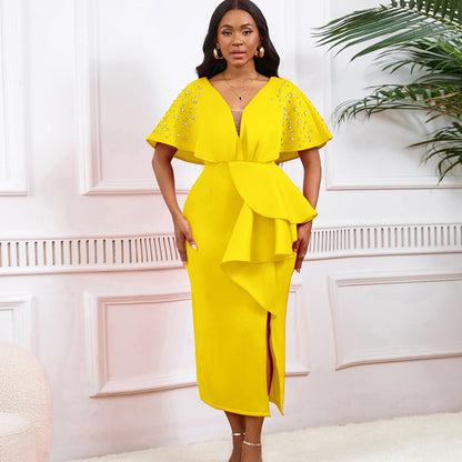 Sexy Ruffled Bifurcated Rivet Beads Party Dresses