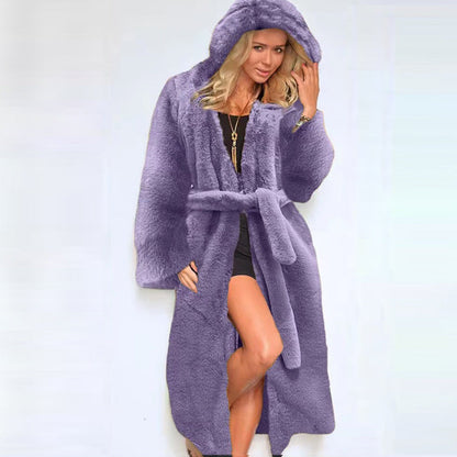 Women's Faux Fur Hooded Thickened Long Section Coats