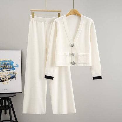 Women's Crystal Buckle Idle Style Elegant Outfit Suits