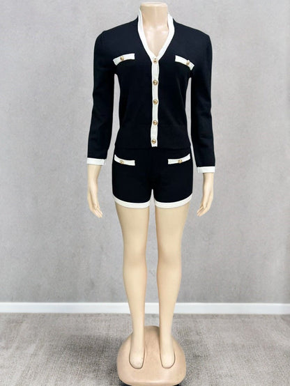 Women's Single-breasted Long Sleeve Thread Two-piece Set Suits