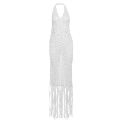 Women's Sexy Solid Color Mesh Knitted Beach Dresses