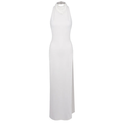 Women's Backless High Bifurcated Rivet Diamond Solid Dresses