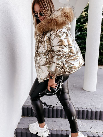 Hooded Loose Mid-length Cotton Solid Color Jackets