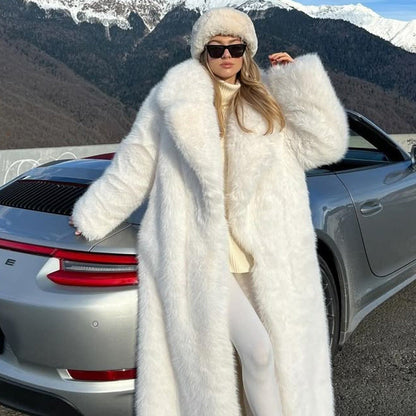 Women's Thickened Faux Fur White Lengthened Fluffy Coats