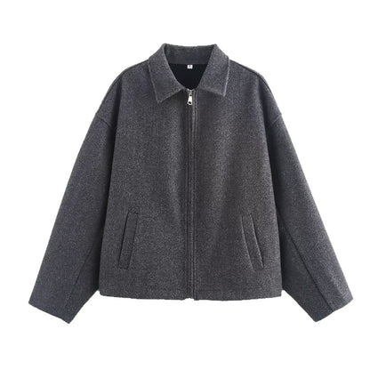 Women's Polo Collar Zipper Ornament Solid Color Coats
