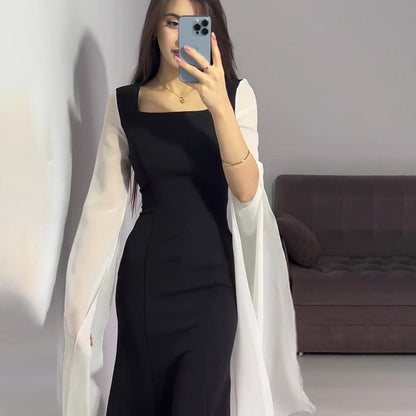 Women's Autumn Batwing Sleeve Hepburn Style Black Dresses