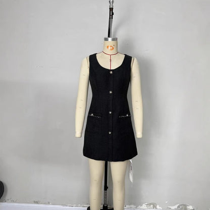 Women's French Elegant Dress Button Slimming Mini Dresses