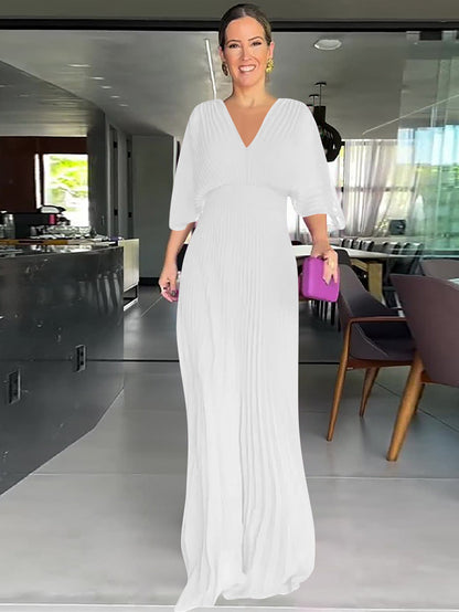 Solid Color Batwing Sleeve High Waist Dresses