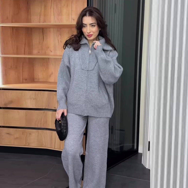 Women's Autumn Polo Collar Solid Color Thick Suits
