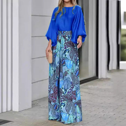 Women's Lantern Sleeve Loose Printed Wide Leg Two-piece Pants