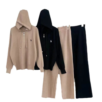 Style Fashionable Loose Leisure Long-sleeved Hooded Embroidered Knitted Pullover Suits