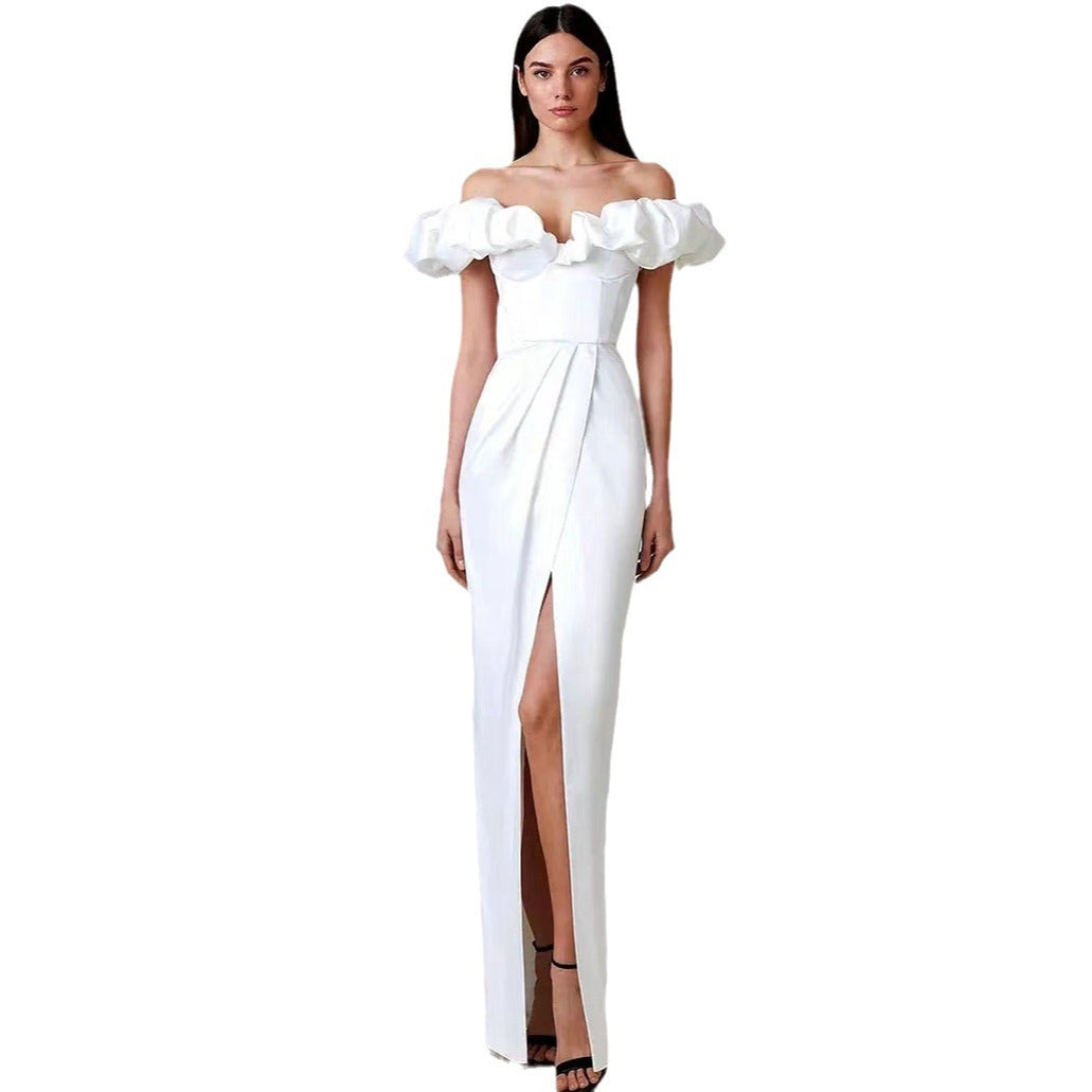 Women's High Slit Commuter Dinner Dress Long Tops