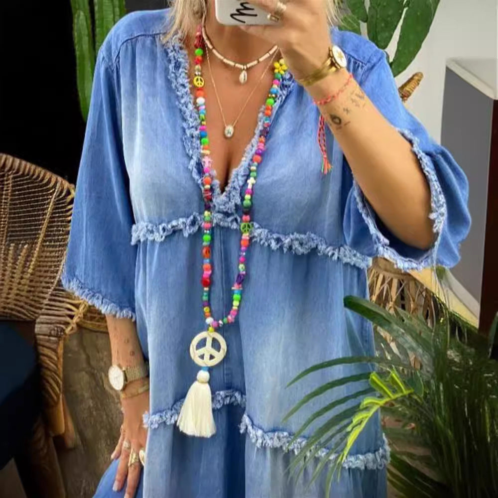 Women's Summer Temperament Dress Backless Print Bohemian Dresses