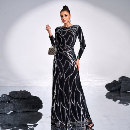 Women's Temperament Long Sleeve Round Neck Sexy Sequined Dresses