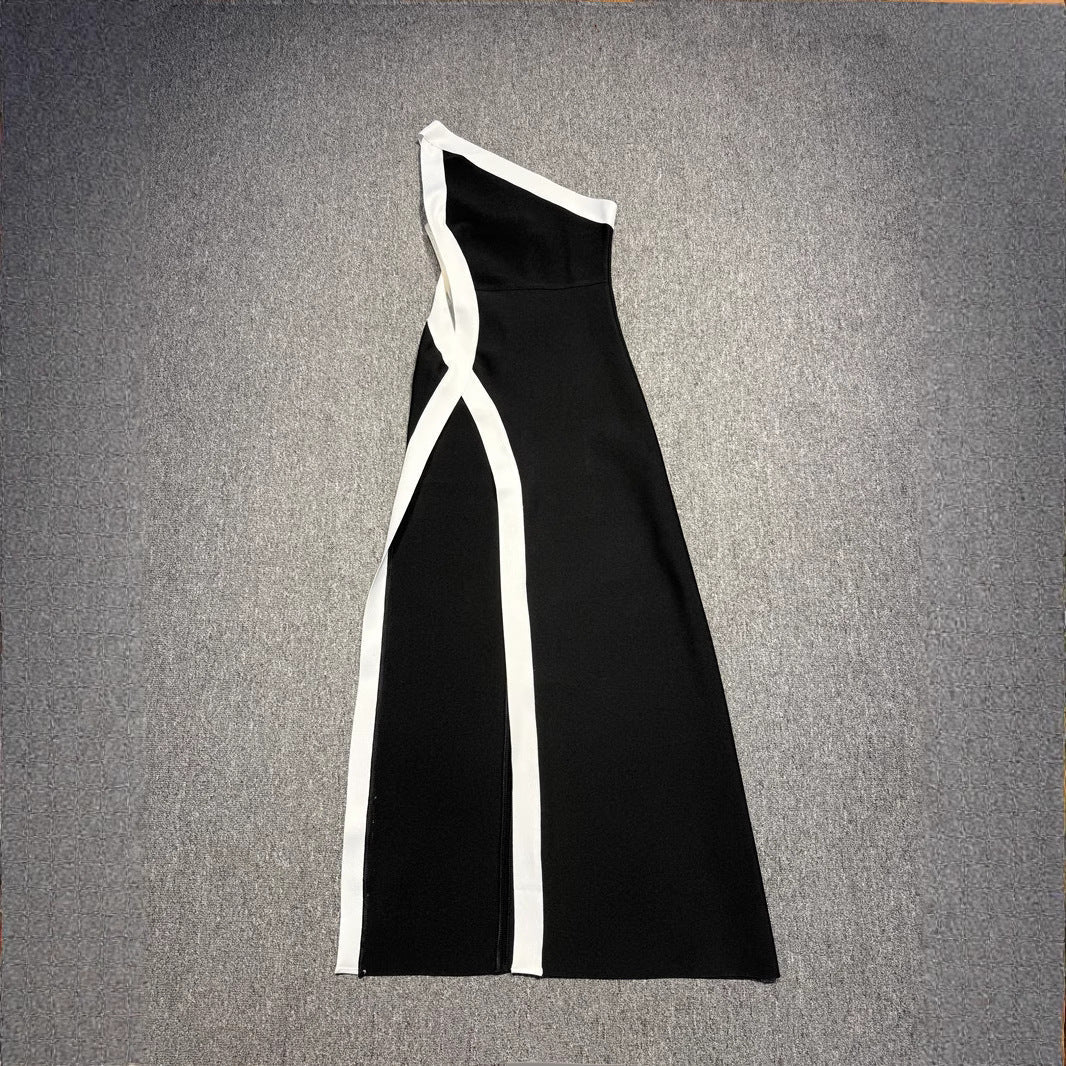 Women's Slant Shoulder Irregularly Slimming Slit Long Dress Dresses