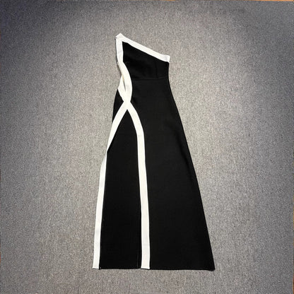 Women's Slant Shoulder Irregularly Slimming Slit Long Dress Dresses