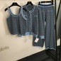 Women's Jacquard Knitted Three-piece Set High Waist Suits
