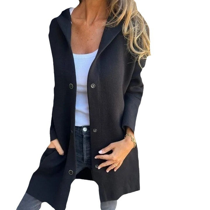 Women's Fashion Single-breasted Long Sleeve Solid Color Coats