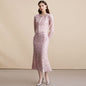 Diamond Round Neck Long Sleeve Crocheted Lace Dresses