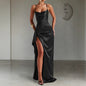 Women's Autumn Elegant Satin Dress Sleeveless Split Dresses