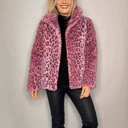 Women's Winter Fashionable Leopard Print Lapel Imitation Coats