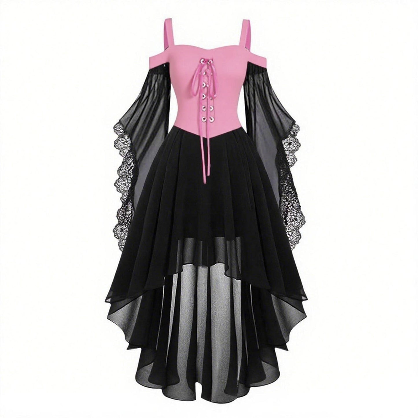 Gothic Style Halloween Witch Front Back Long Dresses