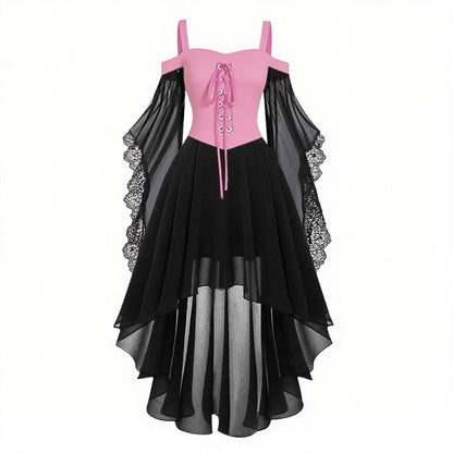 Gothic Style Halloween Witch Front Back Long Dresses