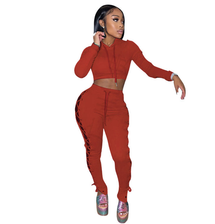 Women's Corns Solid Color Hollow Two-piece Set Suits