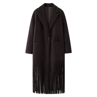 Women's Loose Lapels Tassel Long Woolen Outerwear Coats