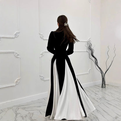 Women's Autumn Bell Sleeve Color Contrast Patchwork Dresses