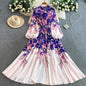 Women's Lantern Long Sleeve Single-breasted Printed Dress Dresses