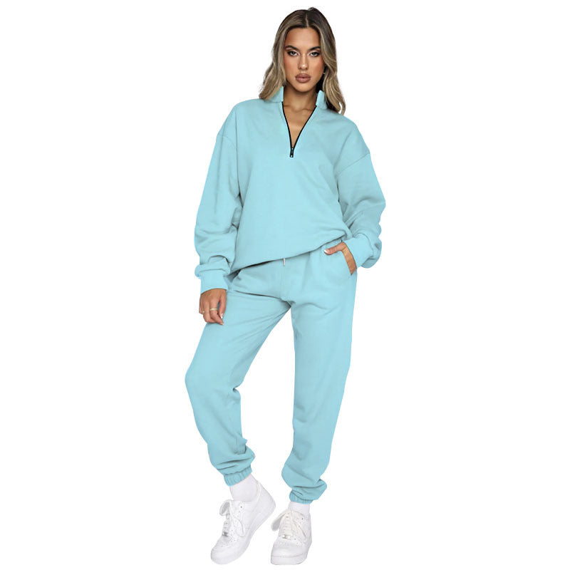 Solid Color Stand Collar Zipper Pullover Suits